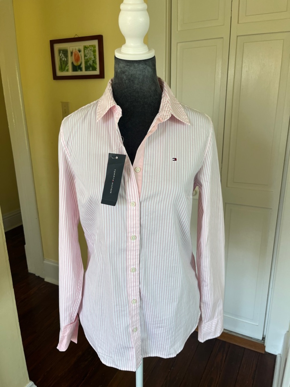 Tommy Hilfiger Pink and White Striped Dress Shirt